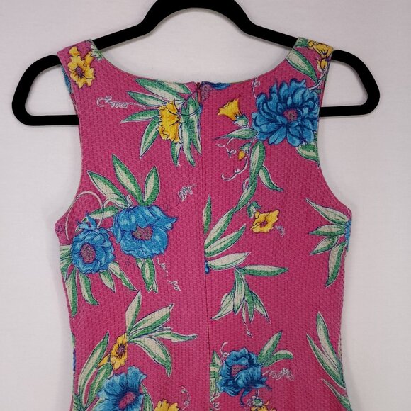 Vintage 90s Lilly Pulitzer Sheath Dress Women 4 Pink Floral Waffle Knit - Picture 4 of 13